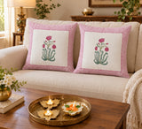 Diwali Home Décor Gift Box with 2 Cushion Covers, 1Handmade Floral Soy Wax Candle & 2 Metal Diyas