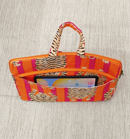 Laptop Bag with Handle -100% Cotton with handblock print and cushion support - 13-15 inches