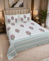 Hand Printed Bedsheet Super King Size Gift Box | 1 Super King Double Bedsheet with 2 Pillow Covers