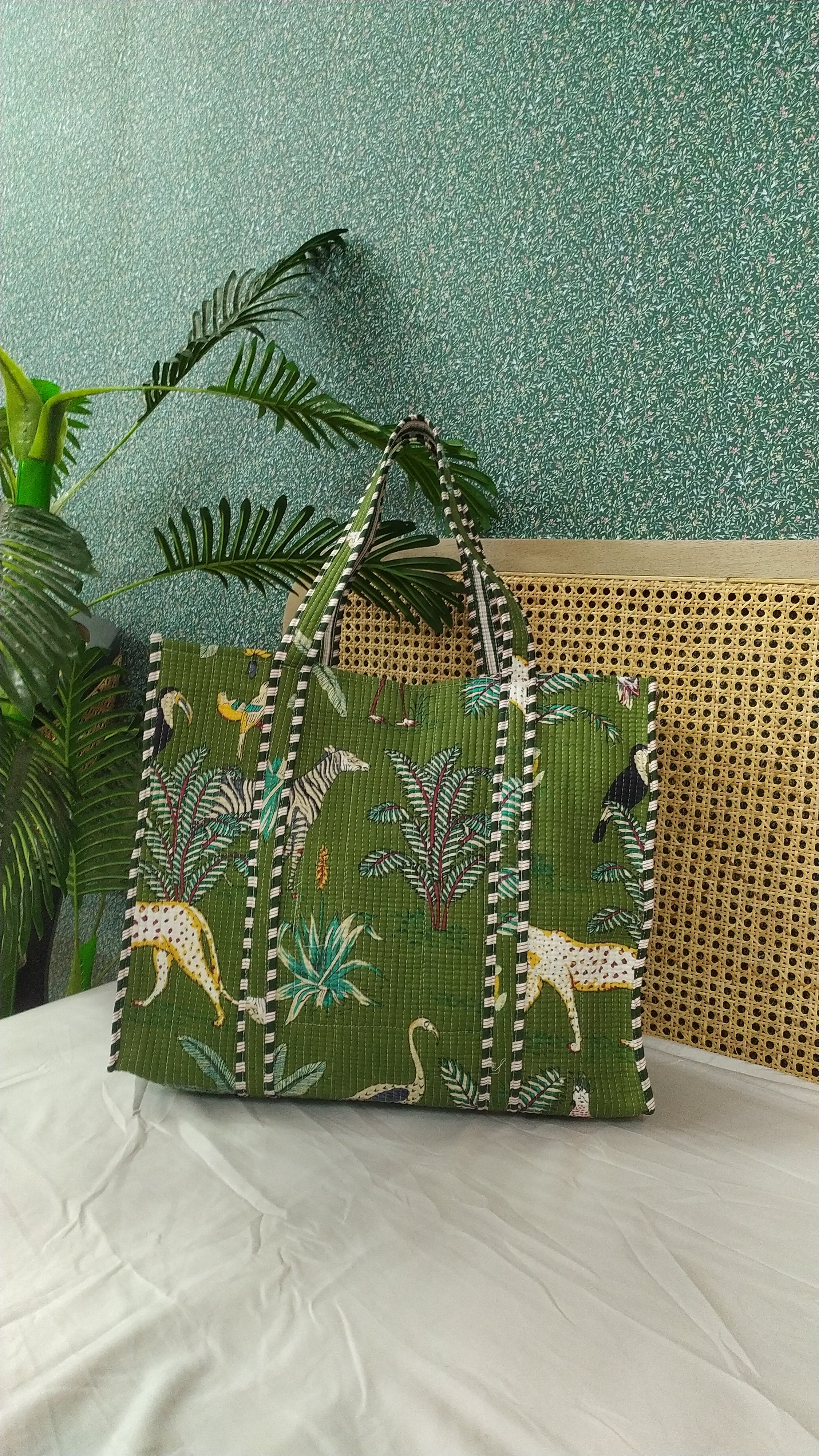 Handblock Printed Quilted Tote Bag without zip/button 17x18x 6 inches