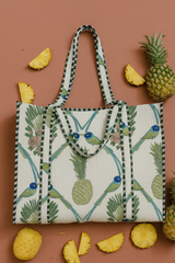 Handblock Printed Quilted Tote Bag without zip/button 17x18x 6 inches
