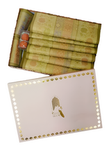 Diwali Gift Box with Banarasi Zari Table Runner, Set Of 6 Mats, 6 coaster & 2 laddoo candles