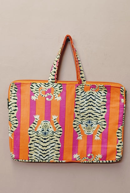 Laptop Bag with Handle -100% Cotton with handblock print and cushion support - 13-15 inches