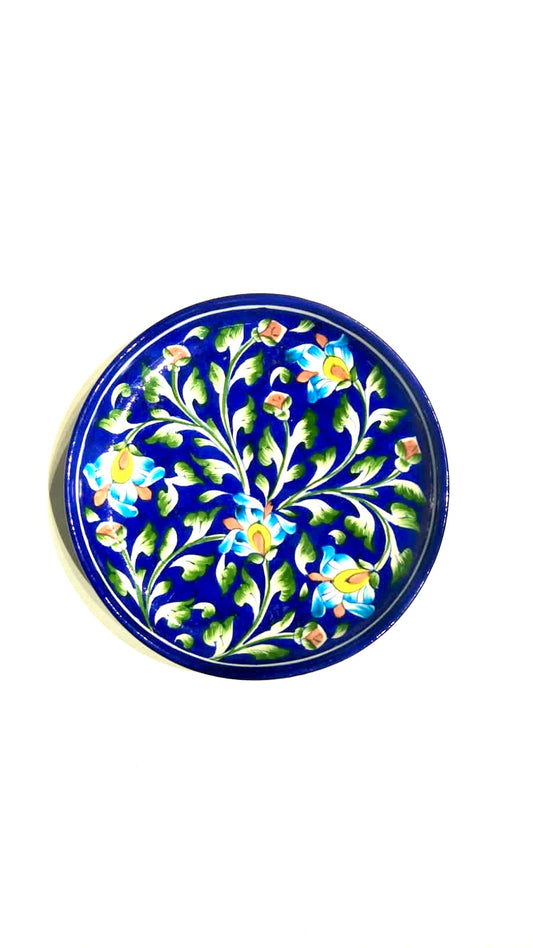 Handmade Jaipur Blue Pottery Plate - 8 inch diameter