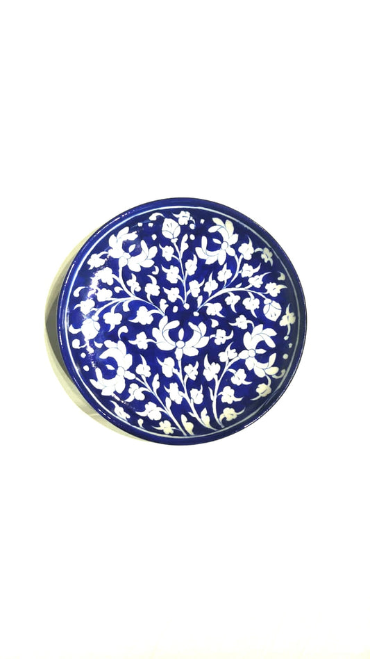 Handmade Jaipur Blue Pottery Plate -  8 inch diameter
