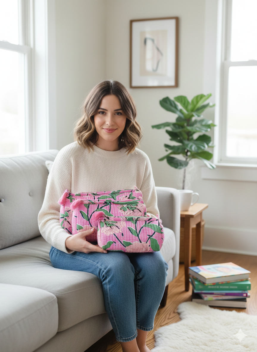 Set of 3 cosmetic bag/pouches with waterproof lining