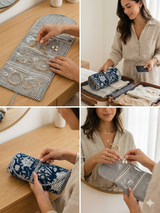 Handcrafted Travel Jewelry Organizer Roll | Artisan Fabric Jewelry Pouch