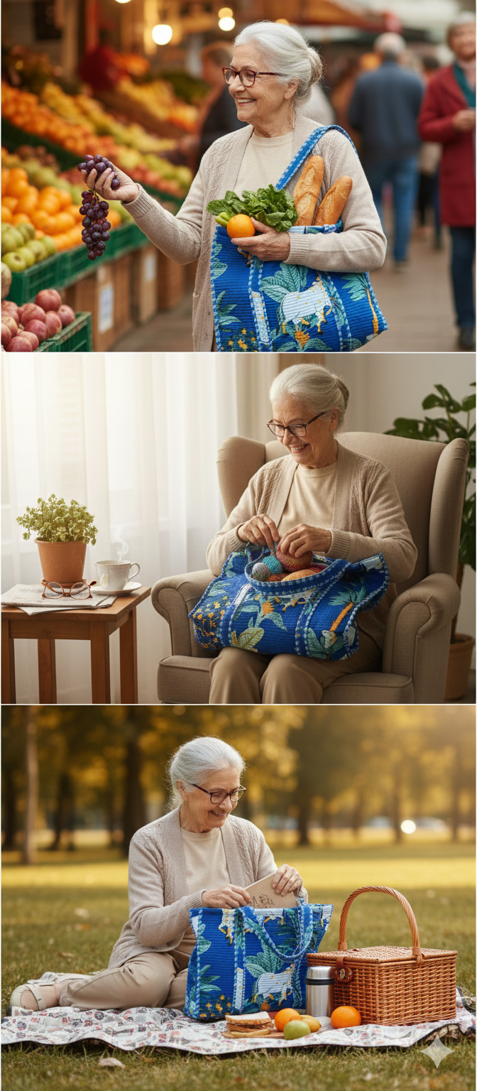 Handblock Printed Quilted Tote Bag without zip/button 17x18x 6 inches