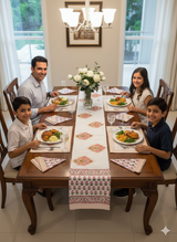 Hand Block Printed Canvas Table Matt Runner & Napkin Set