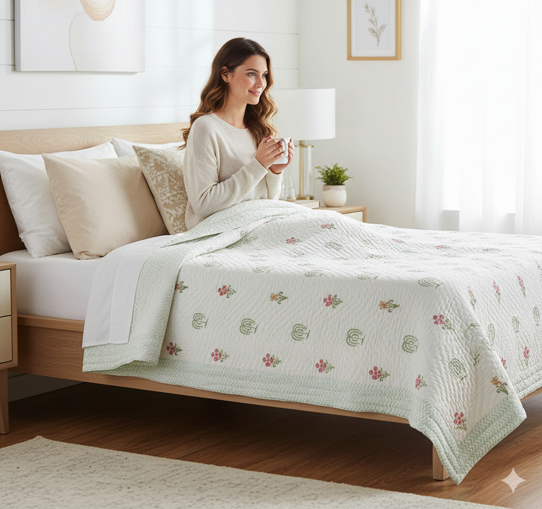 Double King Handblock Printed Cotton Jaipuri Razai/Quilt