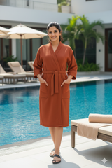 Waffle Cotton Premium Plain Style Unisex Bathrobe - Free Size
