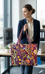 Handblock Printed Quilted Tote Bag without zip/button 17x18x 6 inches