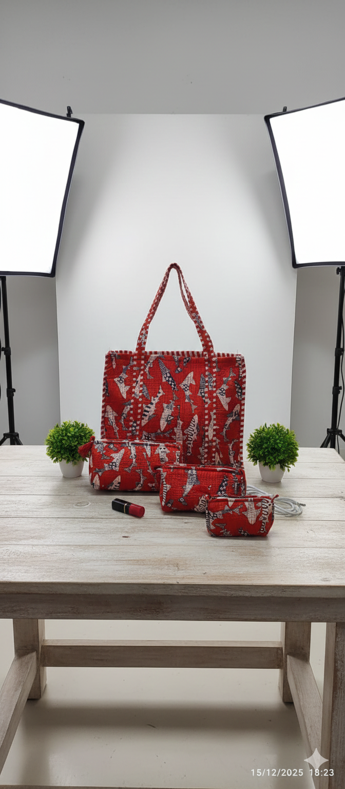 Tote Bag with set of 3 Pouches