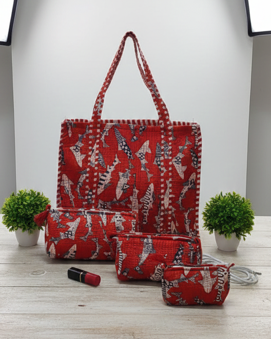 Tote Bag with set of 3 Pouches