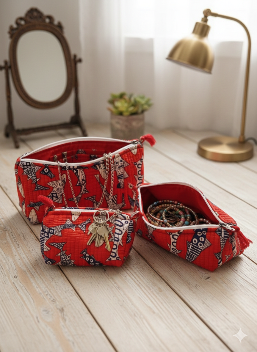 Set of 3 cosmetic bag/pouches with waterproof lining