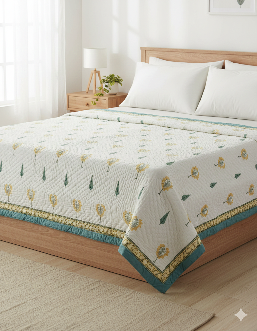 Double King Handblock Printed Cotton Jaipuri Razai/Quilt