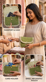 Handcrafted Quilted Wallet Clutch for Women - Passport, Card & Cash Holder