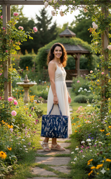 Handblock Printed Quilted Tote Bag with concealed zip ( 17x18x 6 inches)