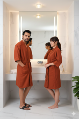 Waffle Cotton Premium Plain Style Unisex Bathrobe - Free Size