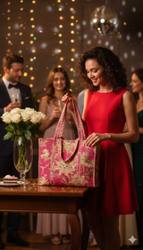 Handblock Printed Quilted Tote Bag without zip/button 17x18x 6 inches