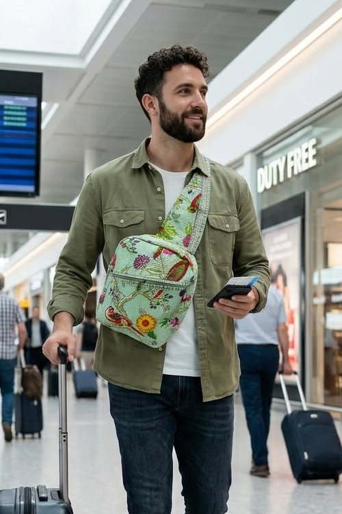 Handcrafted Quilted Cotton One Strap Backpack - 12x9.5x4.5 Inches