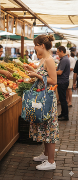Handblock Printed Quilted Tote Bag without zip/button 17x18x 6 inches