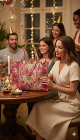 Handblock Printed Quilted Tote Bag without zip/button 17x18x 6 inches