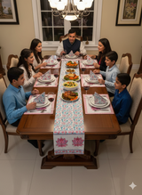 Hand Block Printed Canvas Table Matt Runner & Napkin Set