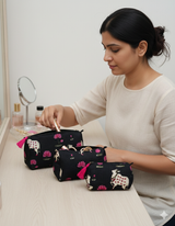 Set of 3 cosmetic bag/pouches with waterproof lining