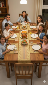 Diwali Gift Box with Banarasi Zari Table Runner, Set Of 6 Mats, 6 coaster & 2 laddoo candles