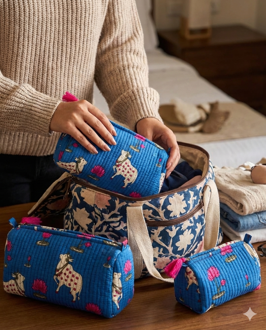 Set of 3 cosmetic bag/pouches with waterproof lining