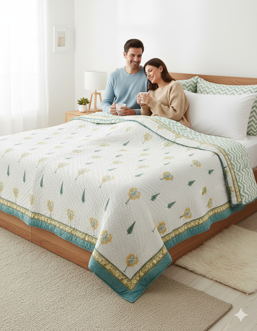 Double King Handblock Printed Cotton Jaipuri Razai/Quilt