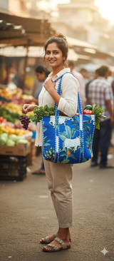 Handblock Printed Quilted Tote Bag without zip/button 17x18x 6 inches