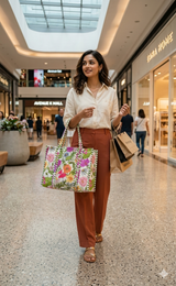 Handblock Printed Quilted Tote Bag without zip/button 17x18x 6 inches