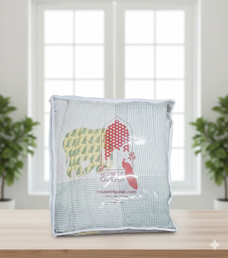 Double King Handblock Printed Cotton Jaipuri Razai/Quilt