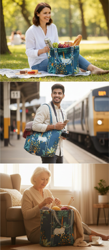 Handblock Printed Quilted Tote Bag without zip/button 17x18x 6 inches