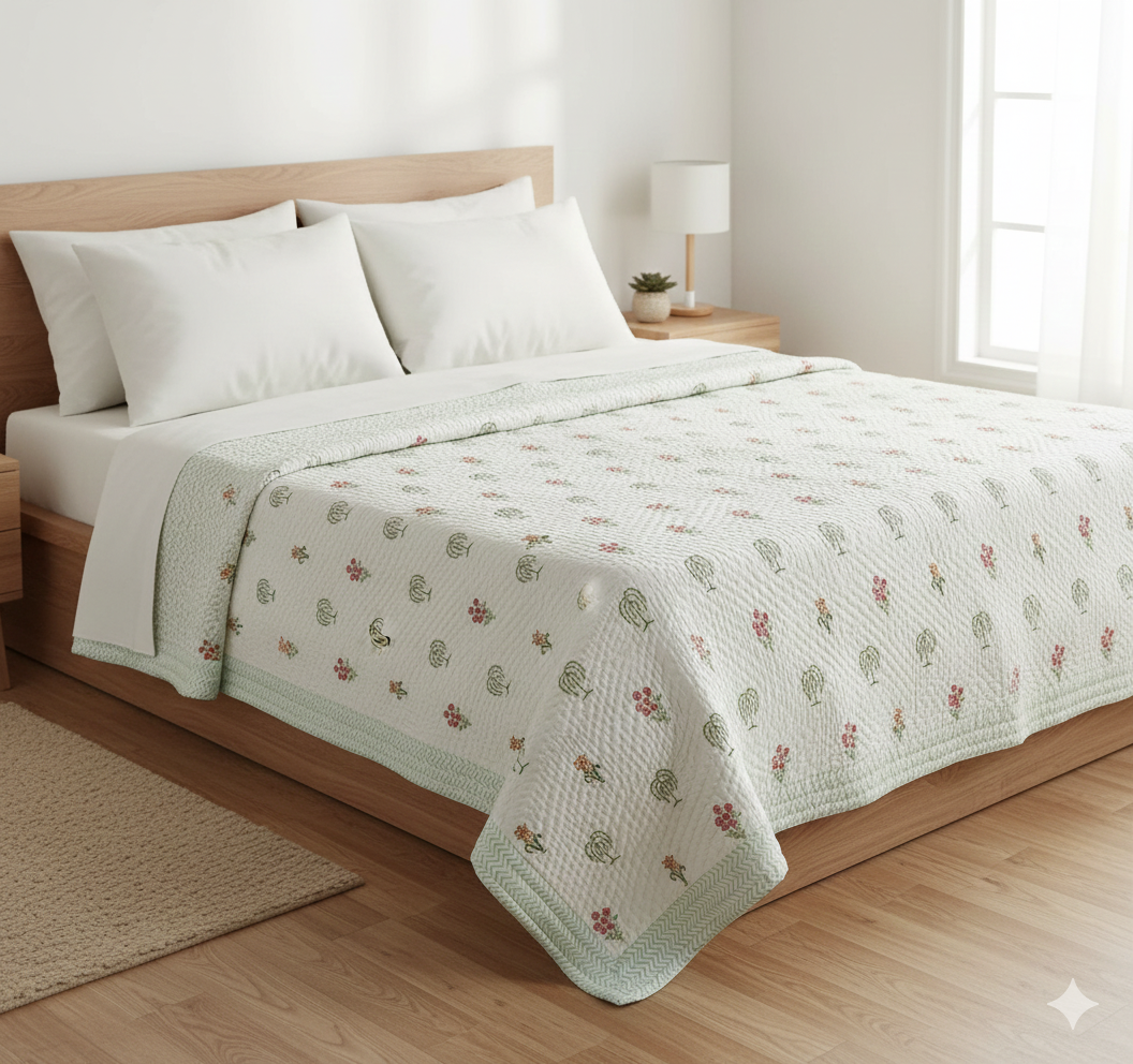 Double King Handblock Printed Cotton Jaipuri Razai/Quilt