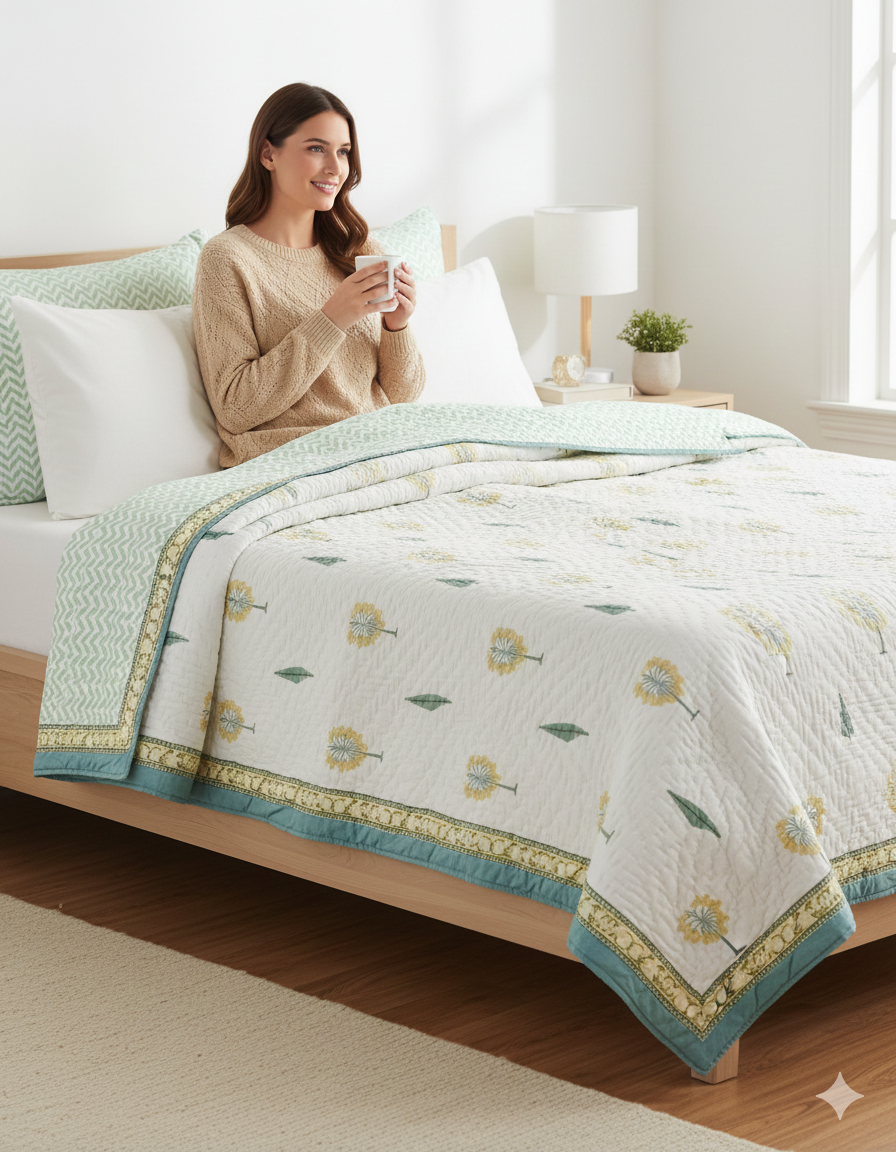 Double King Handblock Printed Cotton Jaipuri Razai/Quilt