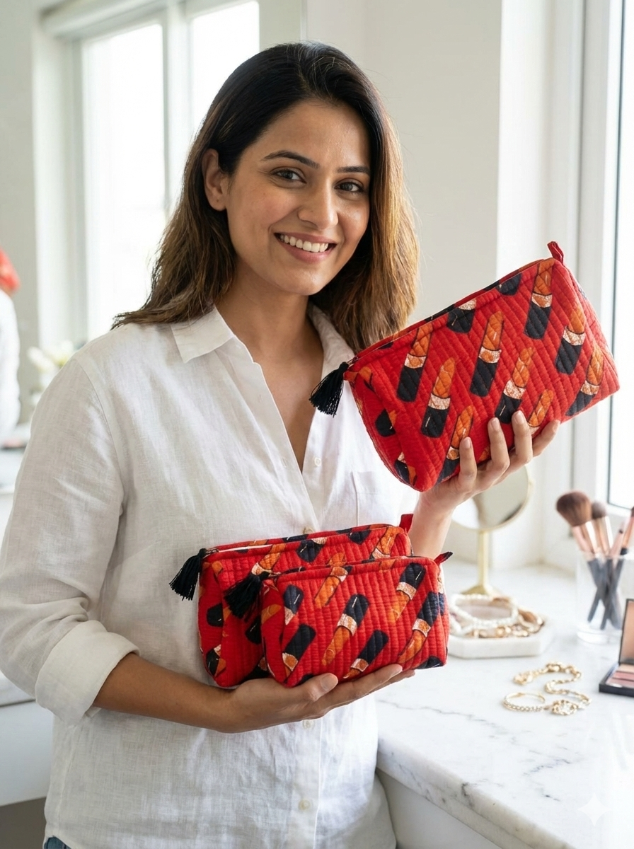 Set of 3 cosmetic bag/pouches with waterproof lining