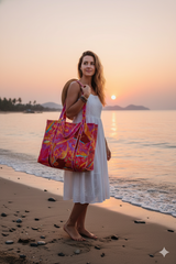 Handblock Printed Quilted Tote Bag without zip/button 17x18x 6 inches