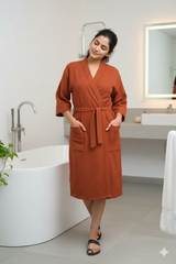 Waffle Cotton Premium Plain Style Unisex Bathrobe - Free Size