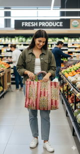 Handblock Printed Quilted Tote Bag without zip/button 17x18x 6 inches
