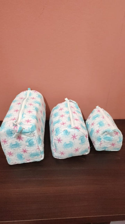 Set of 3 cosmetic bag/pouches with waterproof lining