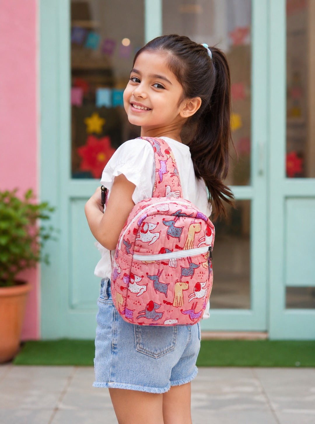 Handblock Printed Cotton Kids’ One Strap Backpack with Adjustable Straps