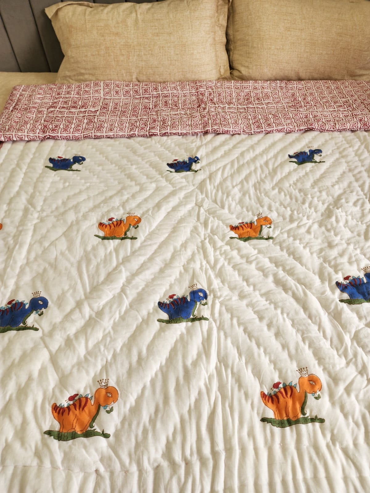 Handblock printed Cotton Reversible Kids Razai/ Quilt- 60x90 inches
