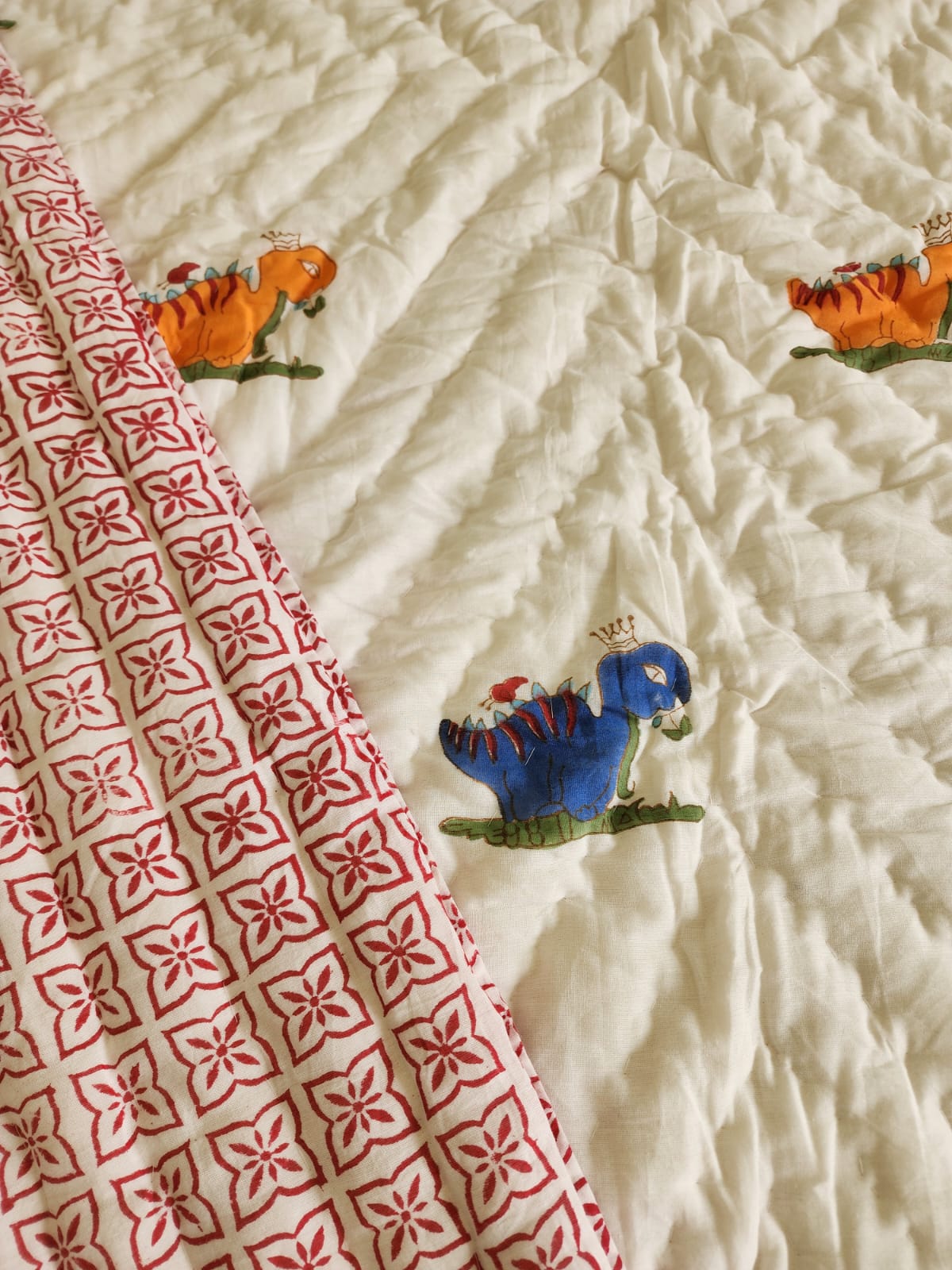 Handblock printed Cotton Reversible Kids Razai/ Quilt- 60x90 inches