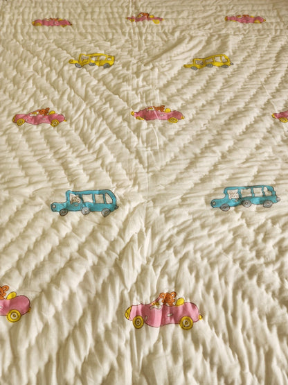 Handblock printed Cotton Reversible Kids Razai/ Quilt- 60x90 inches