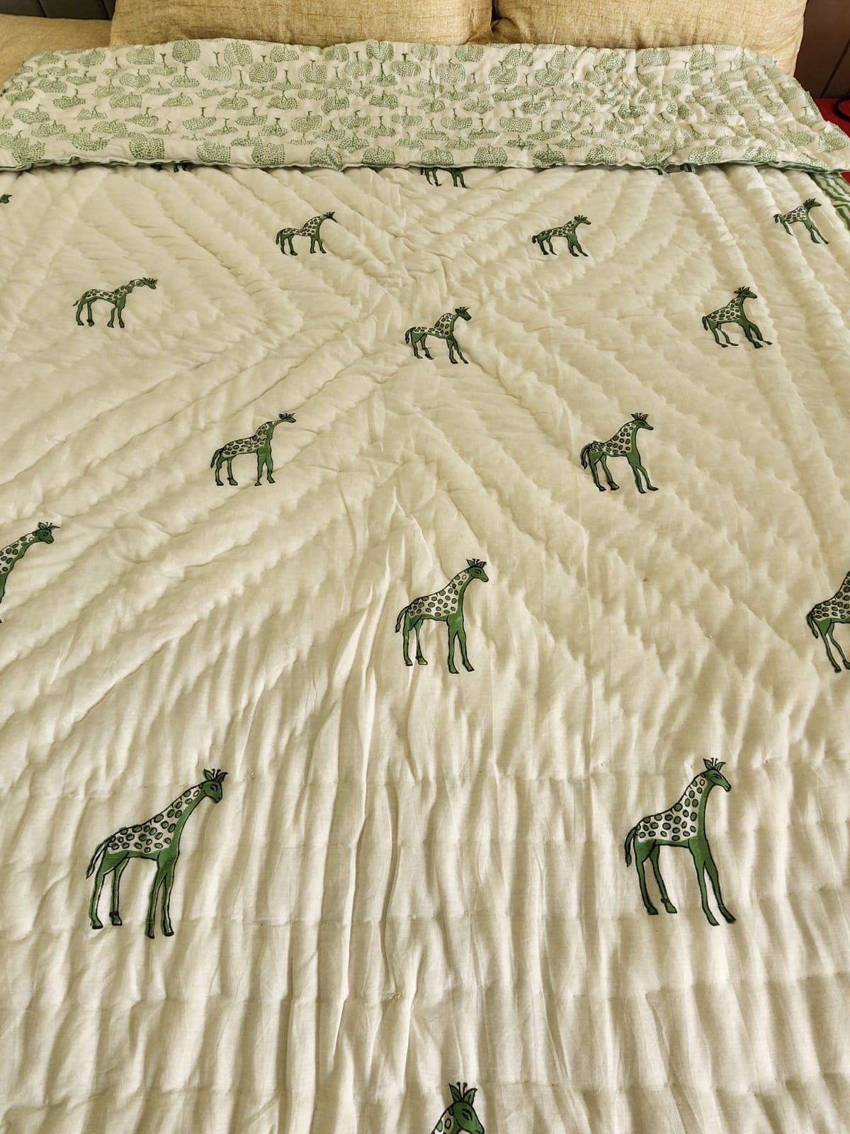 Handblock printed Cotton Reversible Kids Razai/ Quilt- 60x90 inches