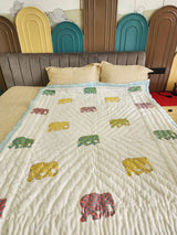 Handblock printed Cotton Reversible Kids Razai/ Quilt- 60x90 inches