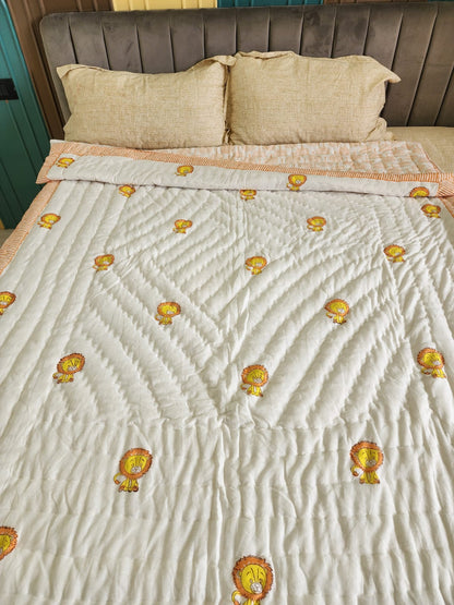 Handblock printed Cotton Reversible Kids Razai/ Quilt- 60x90 inches